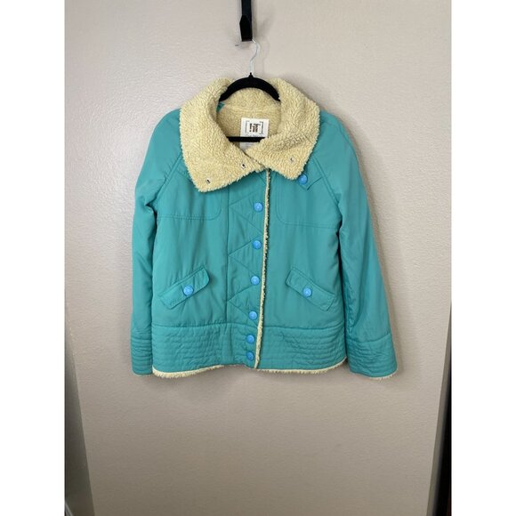 !It Los Angeles Womens Sherpa Lined Turquoise Jacket Medium Snap Button Closure - Picture 1 of 7